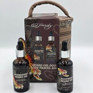 Ed Hardy Hydrating & Soothing Beard Oil Duo with Travel Bag Set